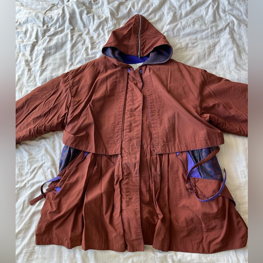 Hilary Radley brown fleece lined vintage parka jacket  with printed trim XL/XXL